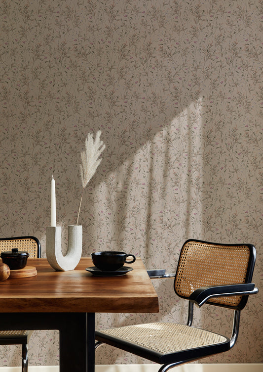 Summer Gray Tapete - Frühlingswiese - Pink