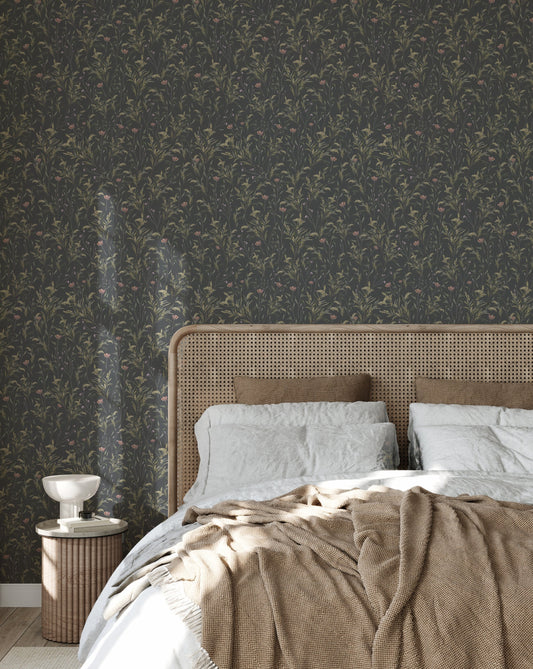 Summer Gray Wallpaper - Spring Meadow - Midnight