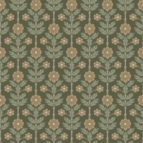 Midbec Tapete - Othilia - Retro Blumenstil - Grün (VERKAUF)
