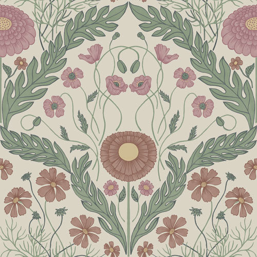 Midbec Wallpaper - Marguerite, Flowers & Leaves - Pink & Green