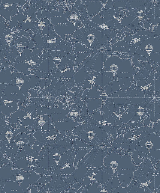 Kinderkamer Behang - Avonturen - Blauw & Wit