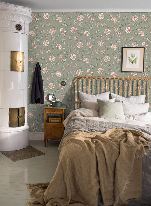 Borastapeter Wallpaper - Camille - Green & Pink