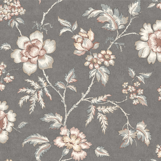 Bloemenbehang - Camille - Wit & Donkergrijs