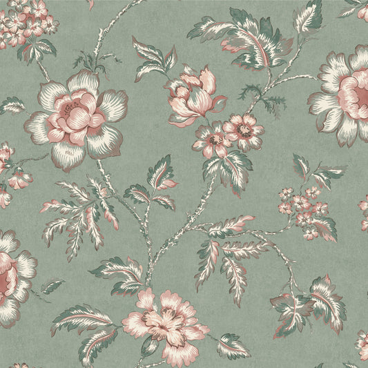 Bloemenbehang - Camille - Groen & Roze