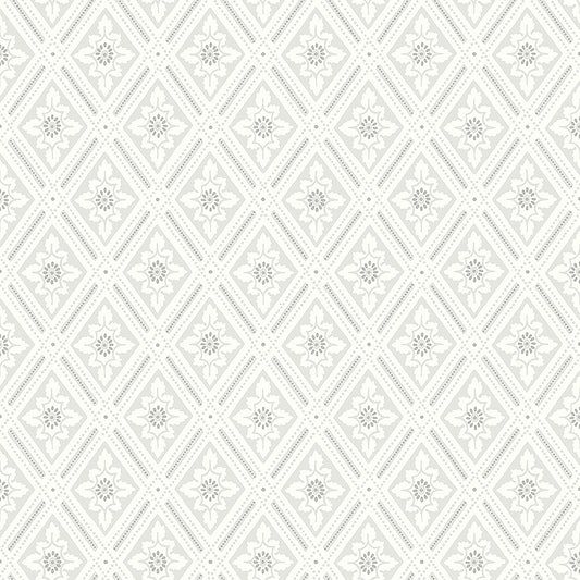Bloemenbehang - Flower Trellis - Klassiek patroon, lichtgrijs