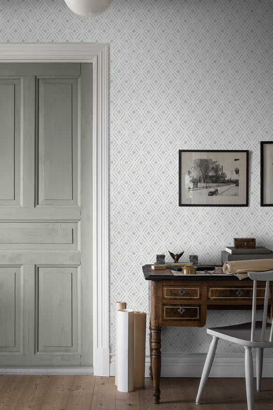 Bloemenbehang - Flower Trellis - Klassiek patroon, Blauw