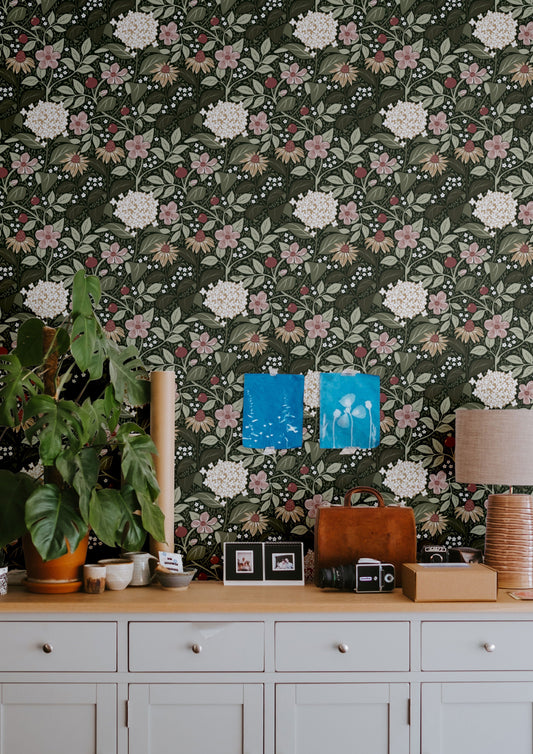 Floral Wallpaper - Summer’s Bloom - Green