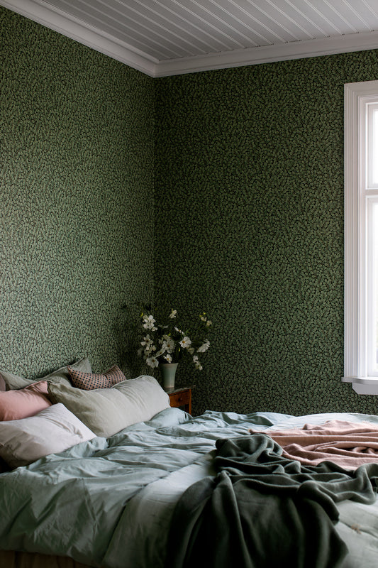 Bloemenbehang - Hazel - Donkergroen