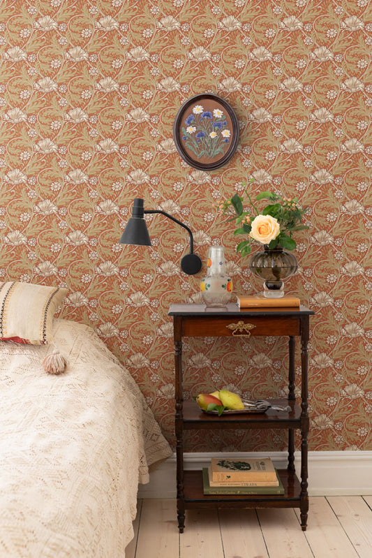 Bloemenbehang - Esther Garden - Oranje met beige bladeren