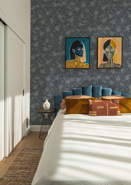 Bloemenbehang - Pomegranate - French Blue