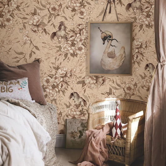 Wandtapete für das Kinderzimmer - Ponys für Hollie - Sandrosa