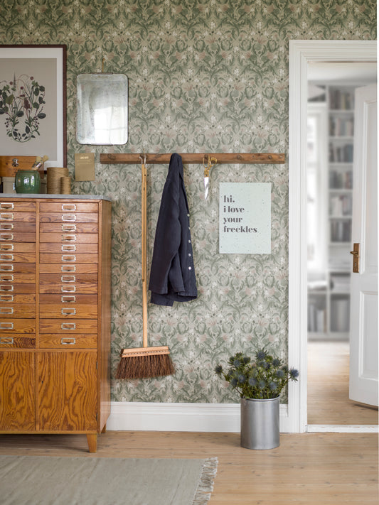 Bloemenbehang - Distels - Groen