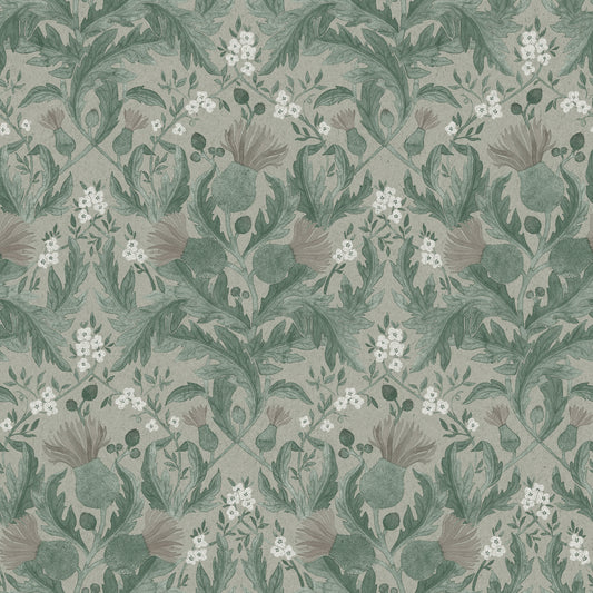Bloemenbehang - Distels - Groen