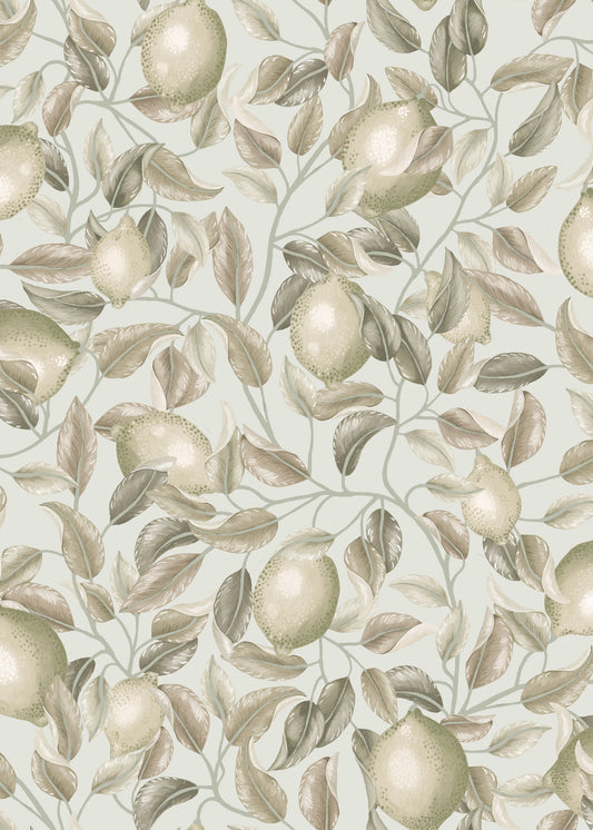 Summer Gray Wallpaper - Lemon Trees - Seagrass Green