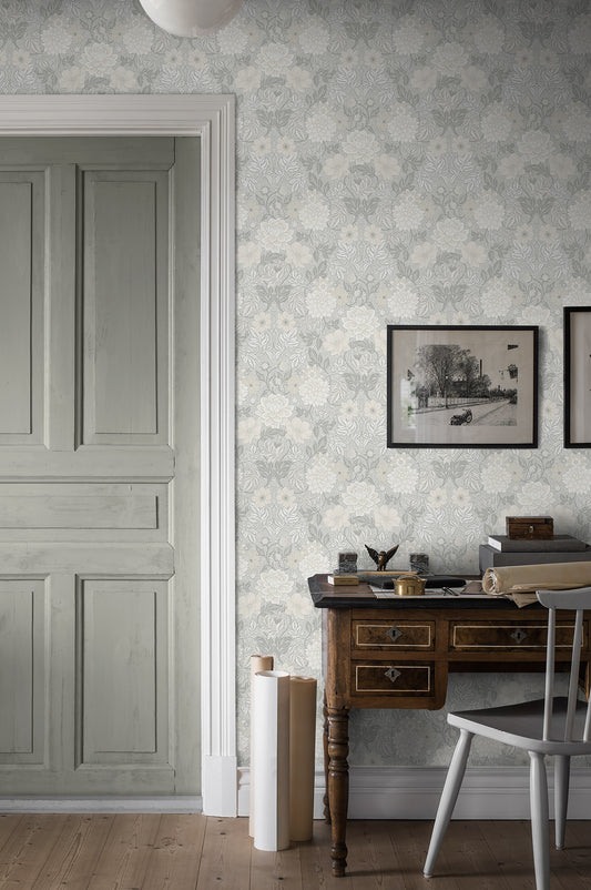 Borastapeter Behang - Dahlia Garden - Beige & Wit