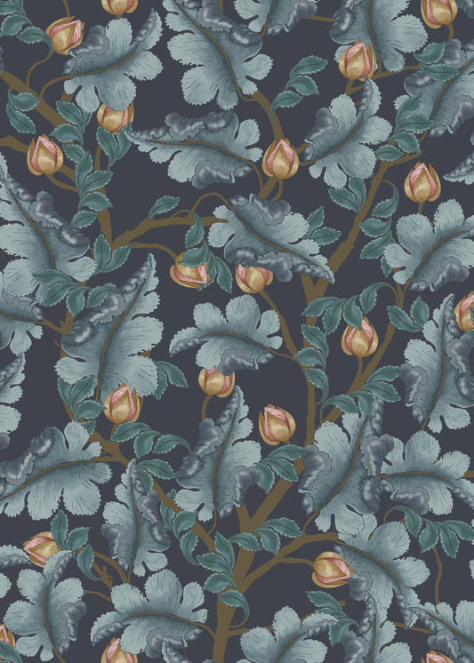 Peel & Stick Wallpaper - Ranunculus - Midnight Blue