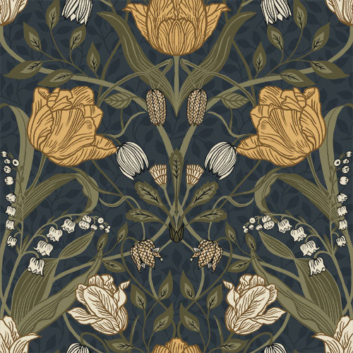 Midbec Wallpaper - Filippa 44106 - Gold / Midnight Blue