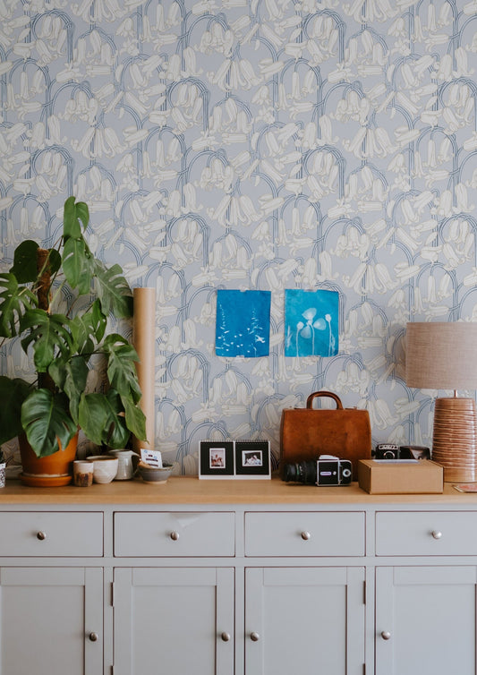 Bloemenbehang - Bluebells - Grijs