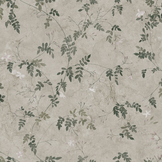 Bloemenbehang - Irene - Olijfgroen