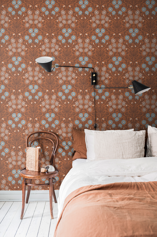 Bloemen behang - Bellis - roest