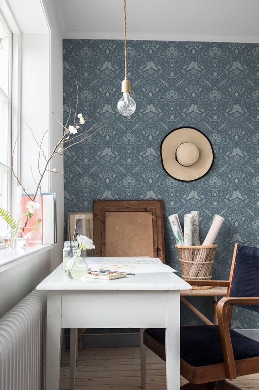 Midbec Wallpaper - Birds & Flowers 'Niki' - Blue