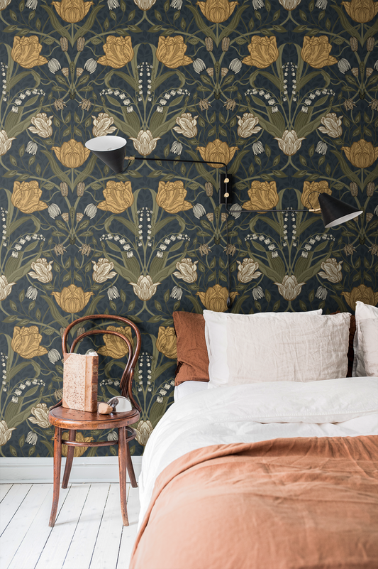 Midbec Wallpaper - Filippa 44106 - Gold / Midnight Blue